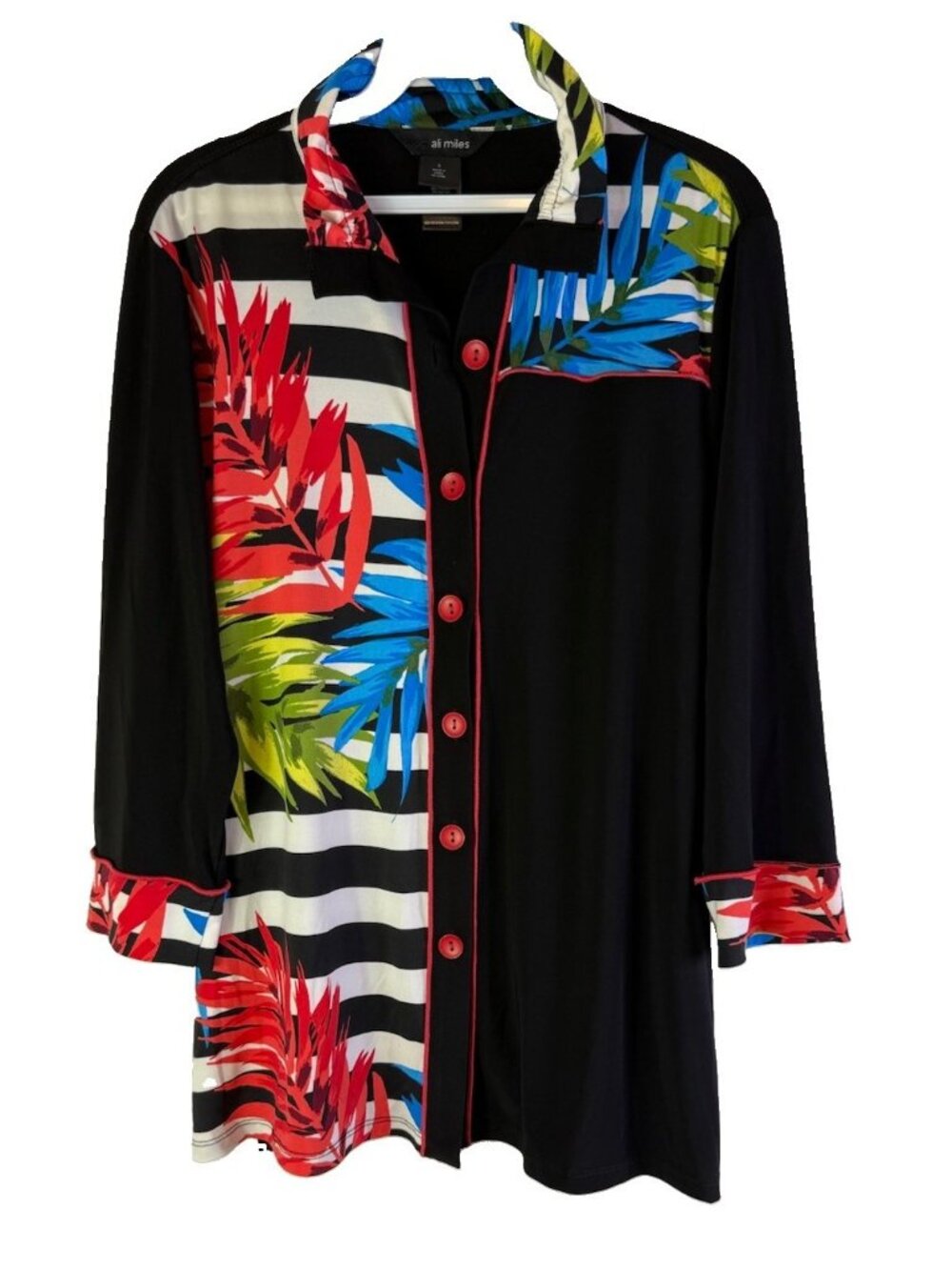 Ali Miles Button Shirt Top Floral Color Block Two Tone Artsy